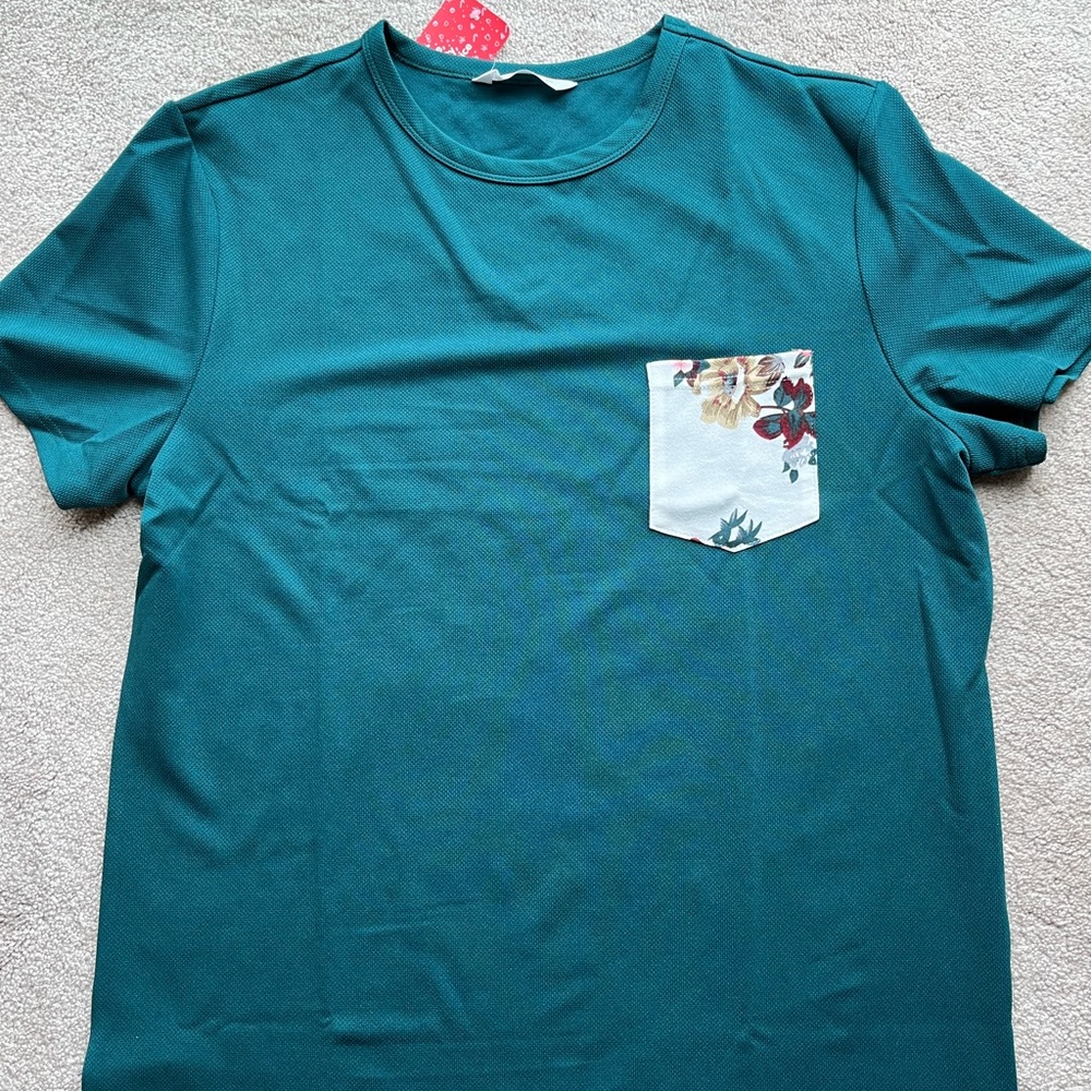 PatPat Mens Beach Teal Palm Flower Island Vacation T-shirt with Pocket